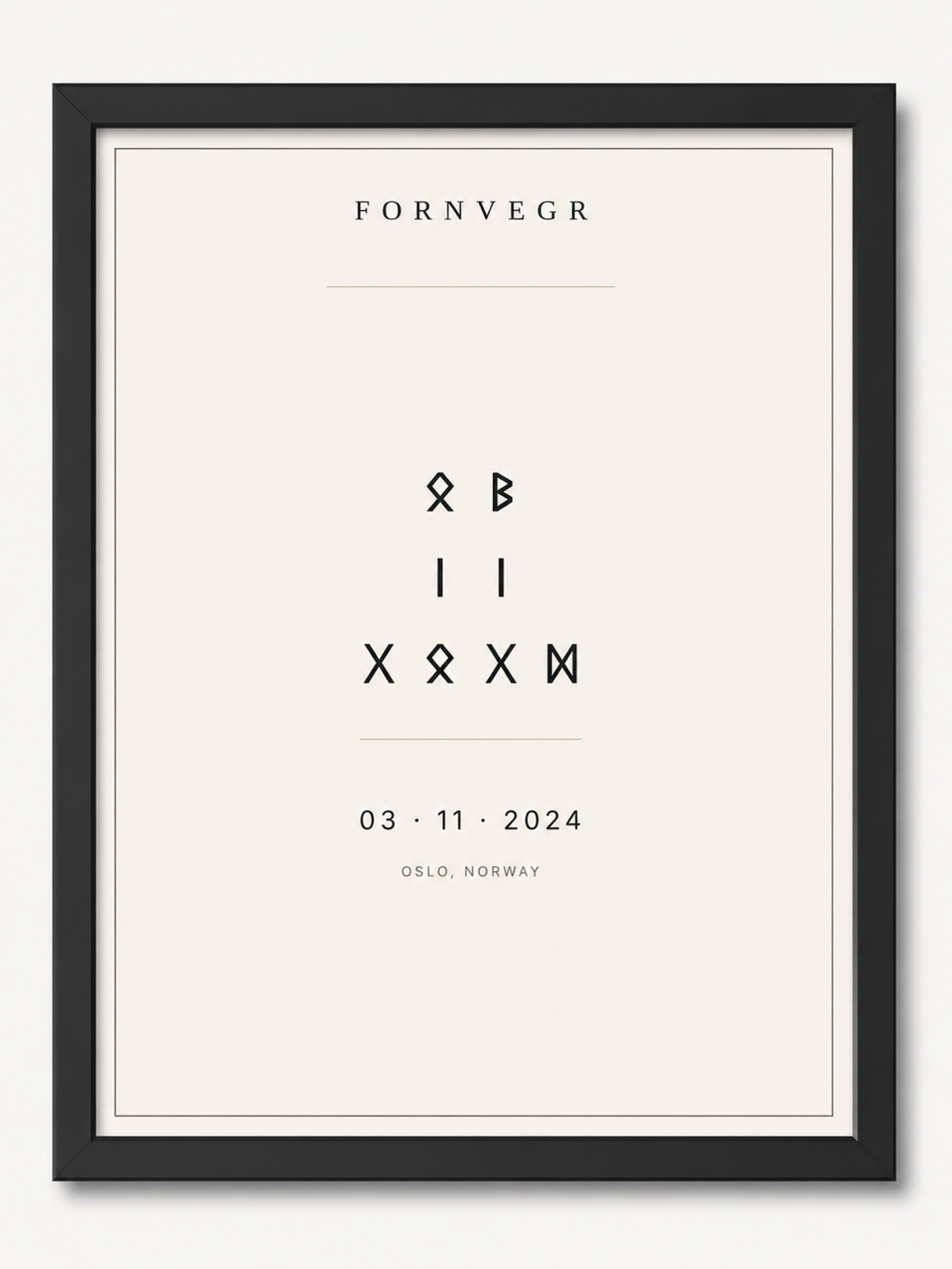 Black framed runic birth marker print