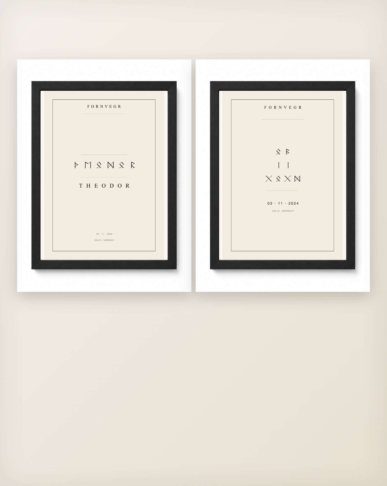 Name Print and Birth Marker Gift Set - clean black framed pair