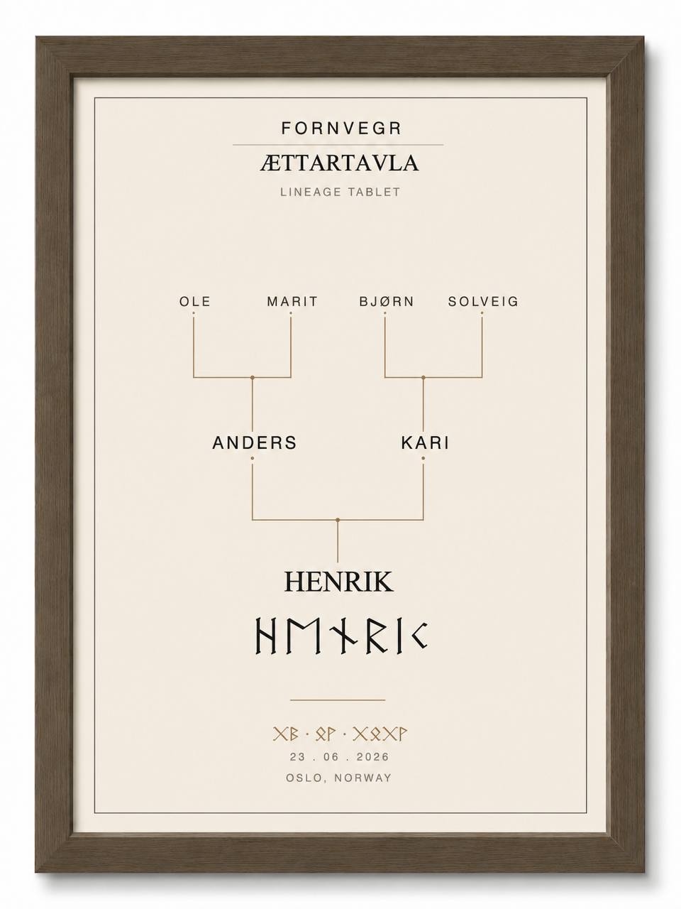 Ættartavla Lineage Tablet - clean dark wood frame