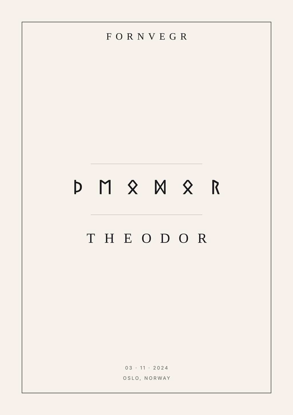 A4 personalized Elder Futhark name print with the name Theodor