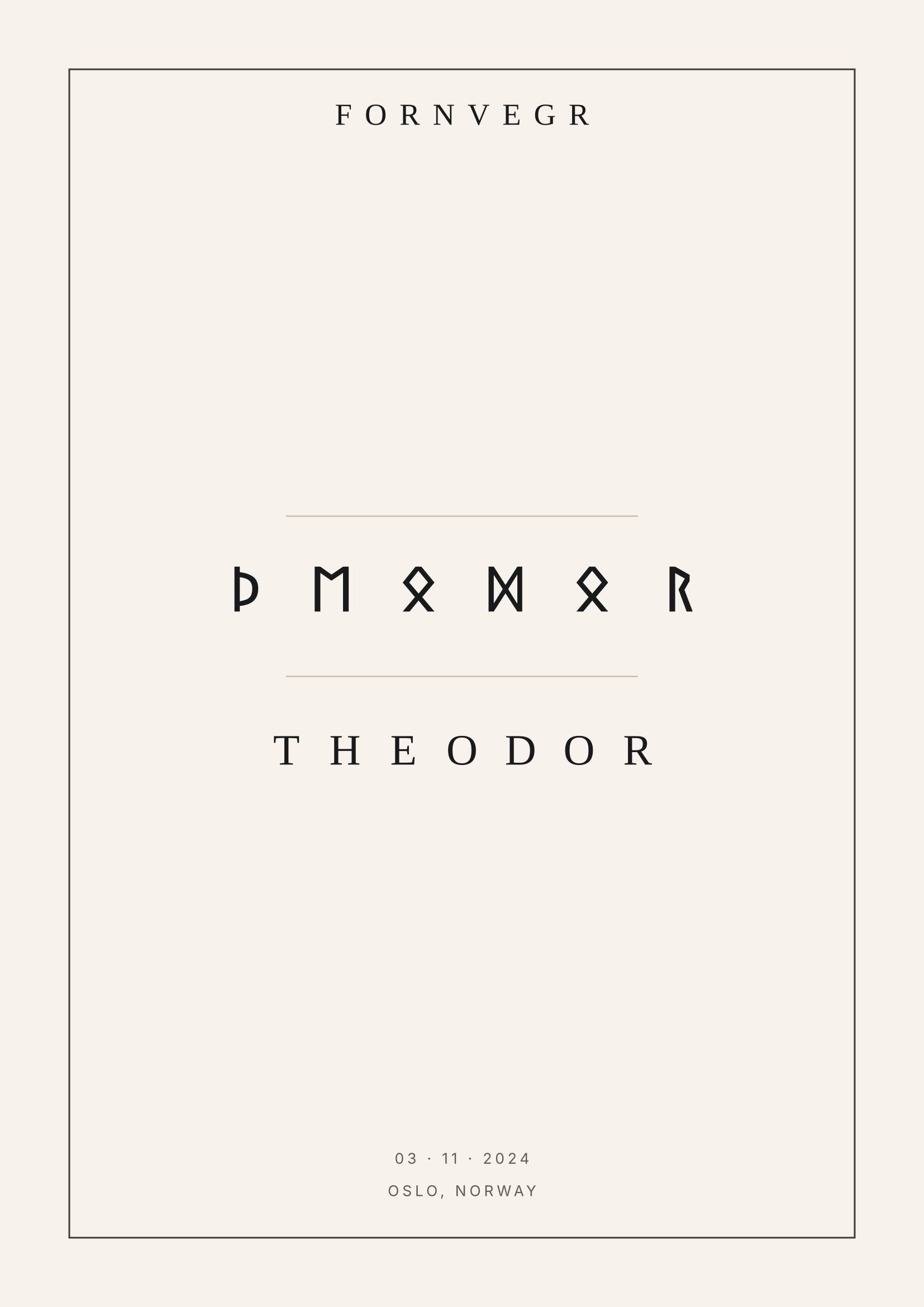 A4 personalized Elder Futhark name print with the name Theodor