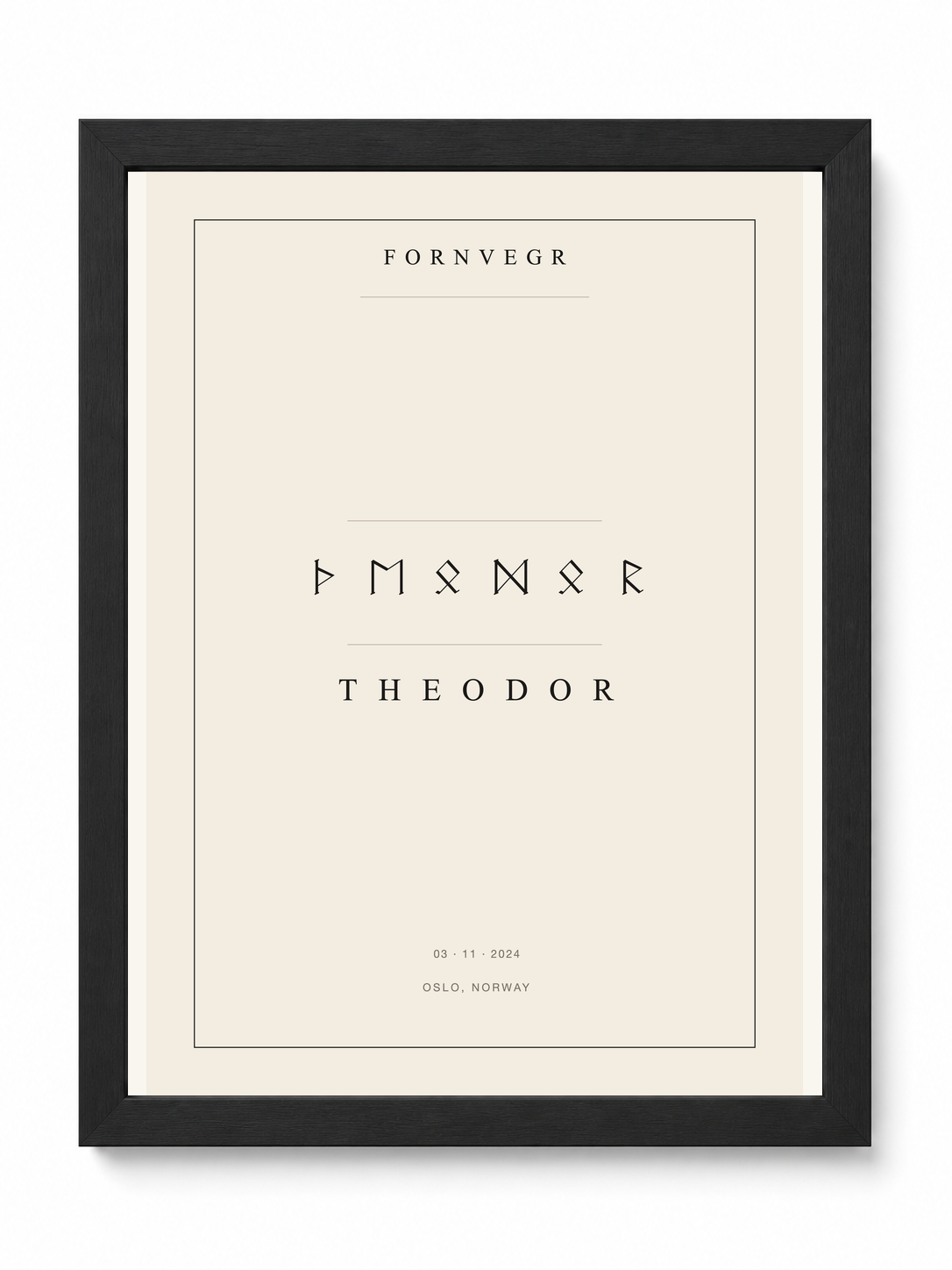 Personalized Elder Futhark Name Print in a clean black frame
